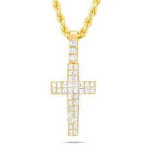 14K Gold 1.68ct Emerald Diamond Cross Pendant