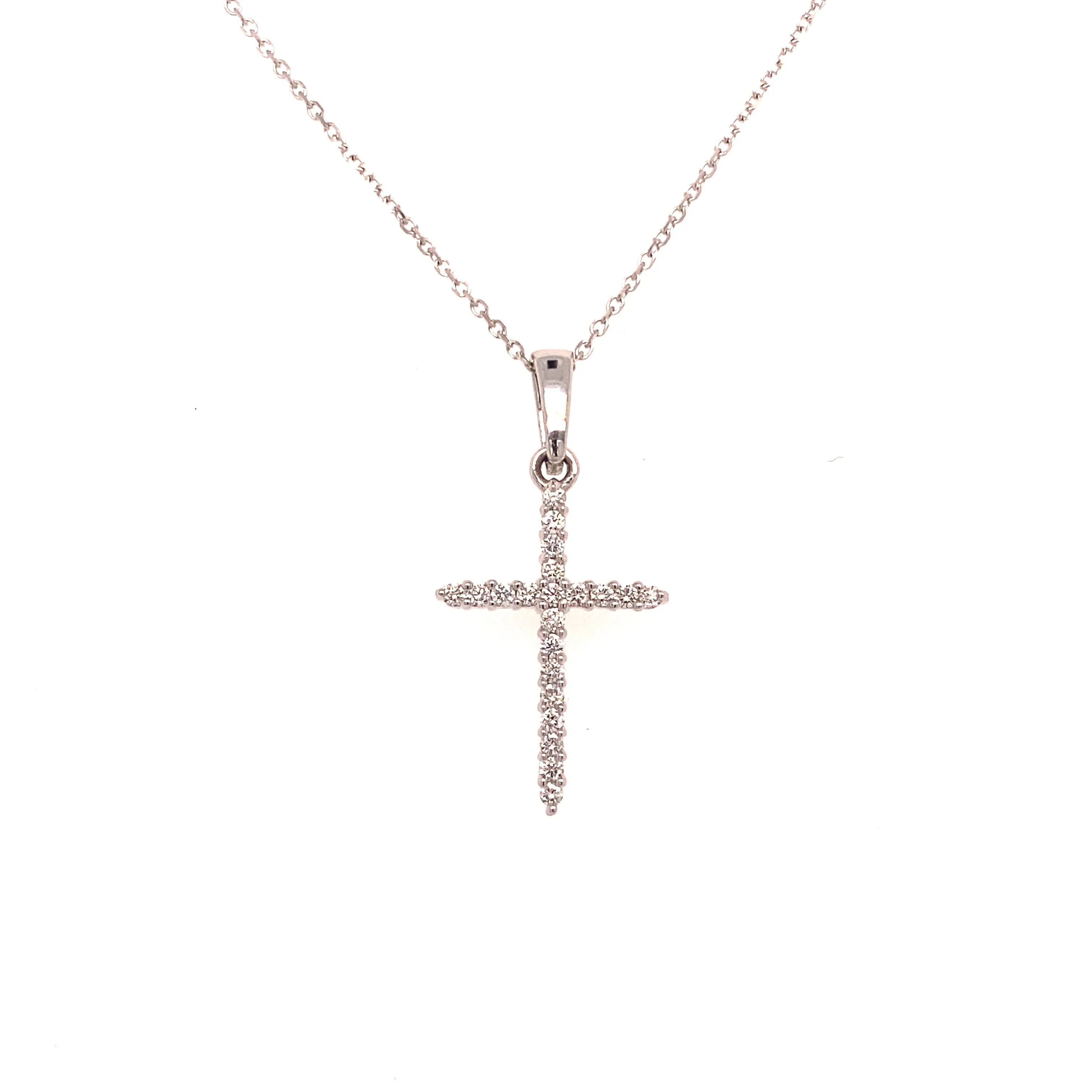 14K White Gold Diamond Cross Pendant - .17ctw