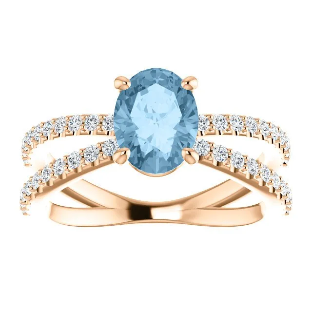 14KT GOLD 1.60 CT SKY BLUE TOPAZ & 1/3 CTW DIAMOND CRISS-CROSS RING