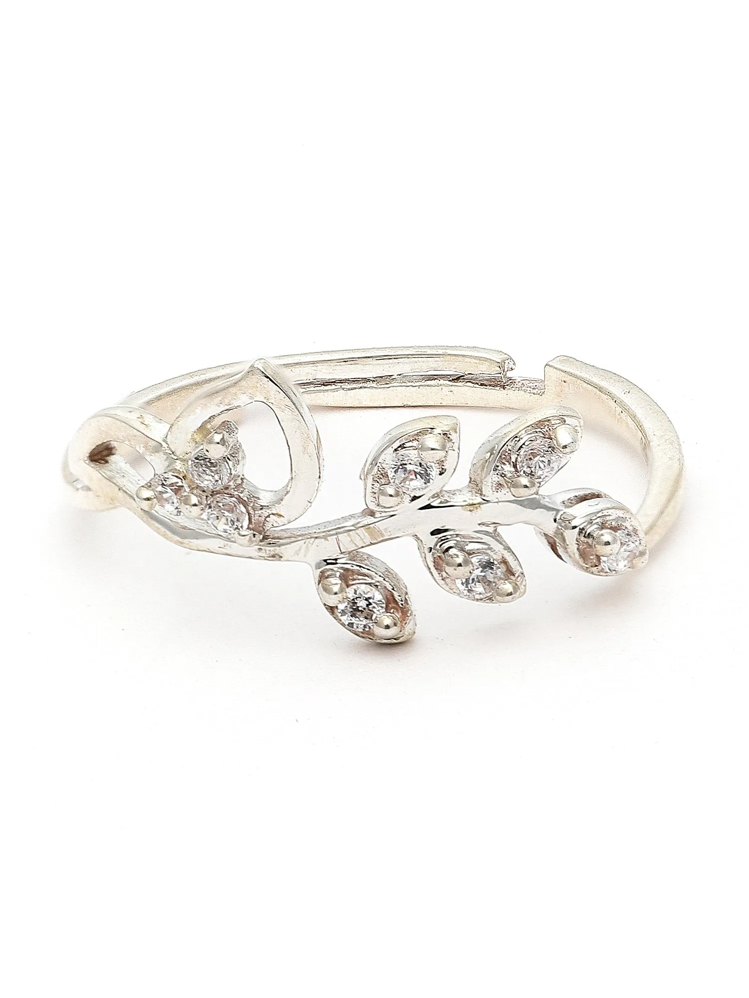 925 Sterling Silver Austrian Crystal Leaf Adjustable Ring