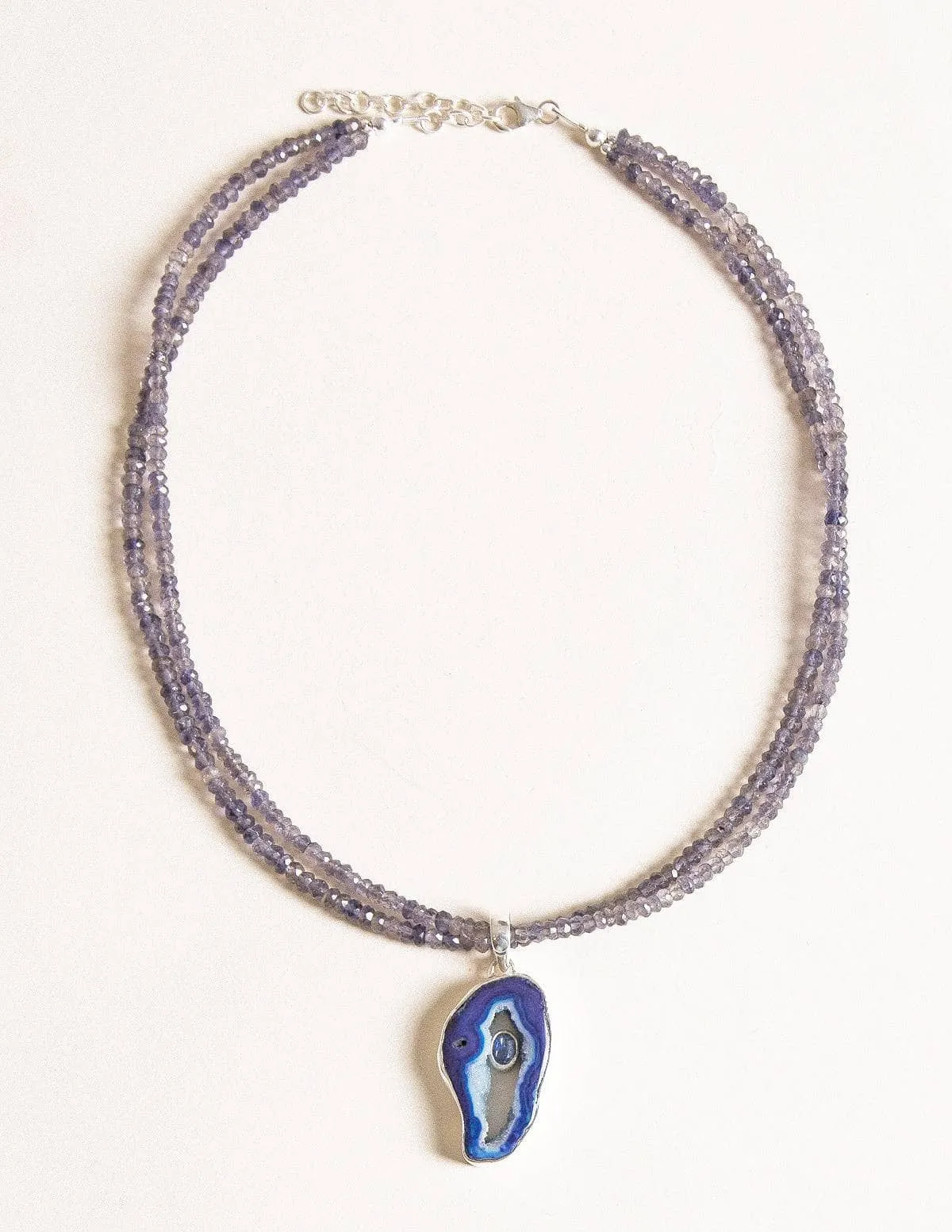 Agate Geode on Iolite Beaded Necklace - One of a Kind