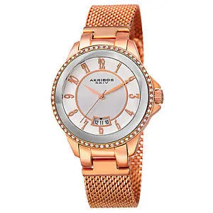 Akribos Xxiv Ador Silver Dial Rose Gold-tone Ladies Watch AK840RG