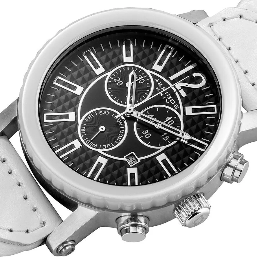 Akribos XxivChronograph White Ceramic White Leather Men's Watch AK571WT