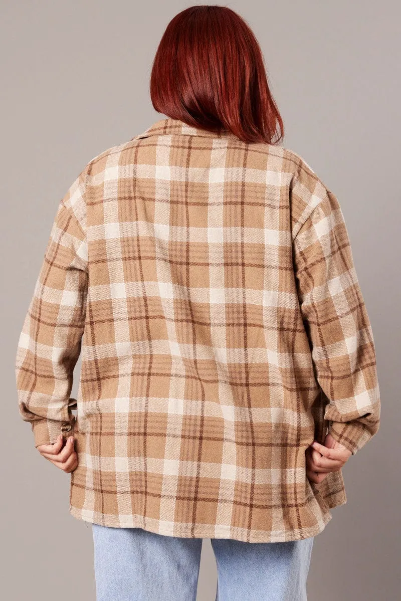 Beige Check Relaxed Shirt Long Sleeve