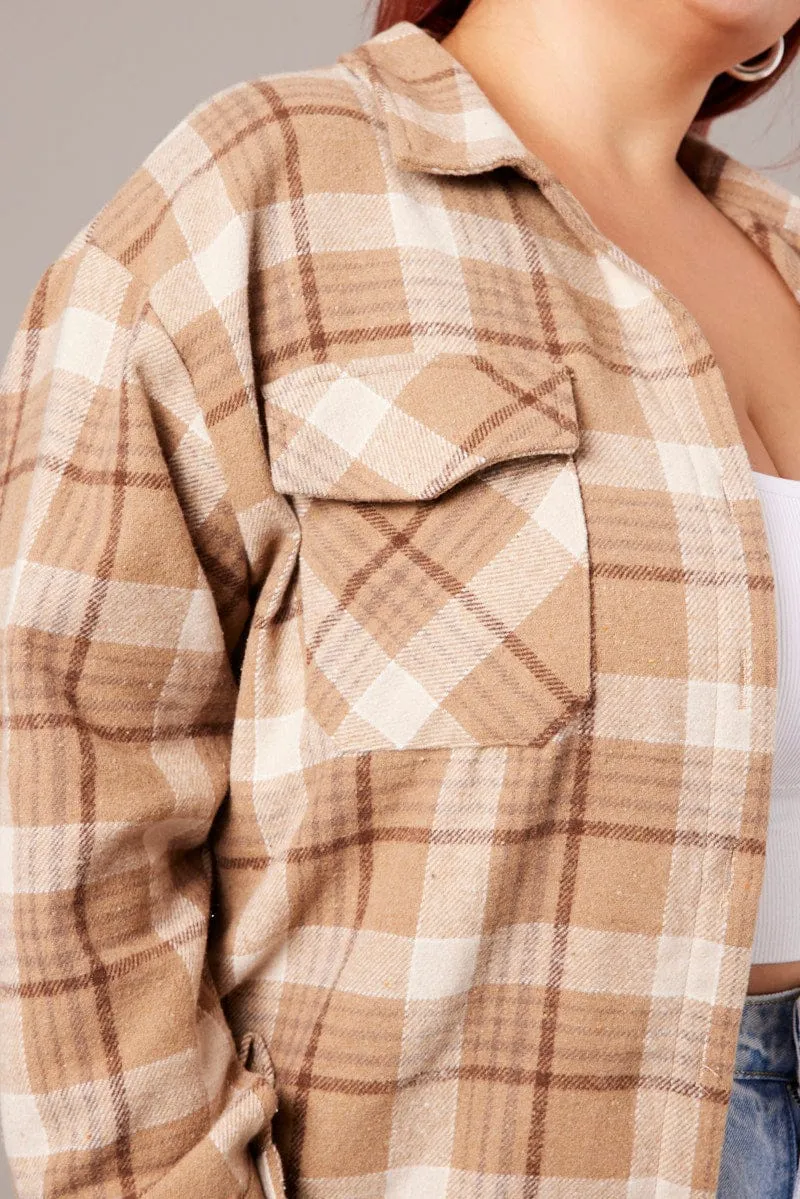 Beige Check Relaxed Shirt Long Sleeve