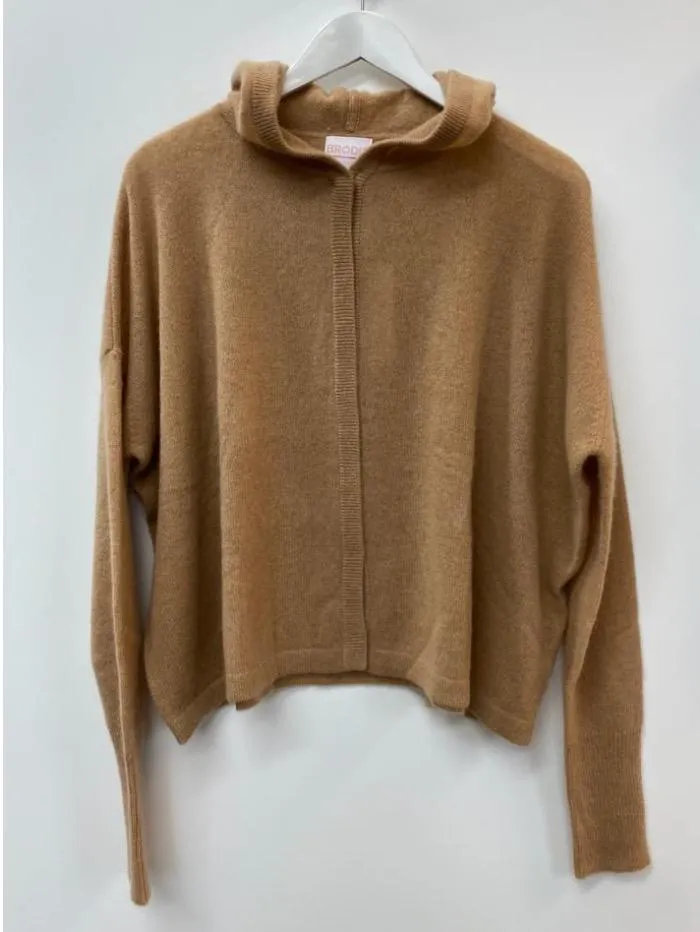 Brodie Cashmere S Camel Cameron Button Hoodie