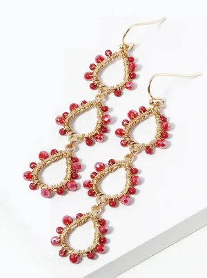 Burgundy Glass Bead Dangling Earrings