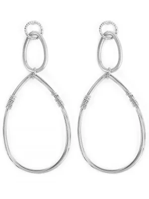 Burnished Silver Dangling Wire Open Teardrop Post Earrings