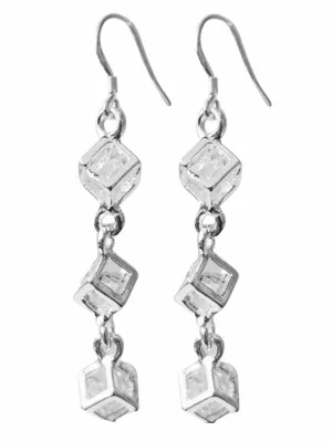 Caged Crystal Sterling Silver Plated Dangling Earrings