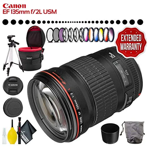 Canon EF 135mm f/2L USM Lens (Intl Model) with Filter Kit, Lens Case, Tripod, Cleaning Kit and Extended Warranty