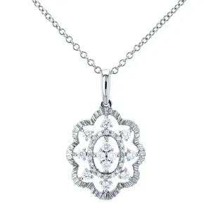 Diamond Floral Pendant Necklace 1/4 CTW 10k White Gold, 18in Chain