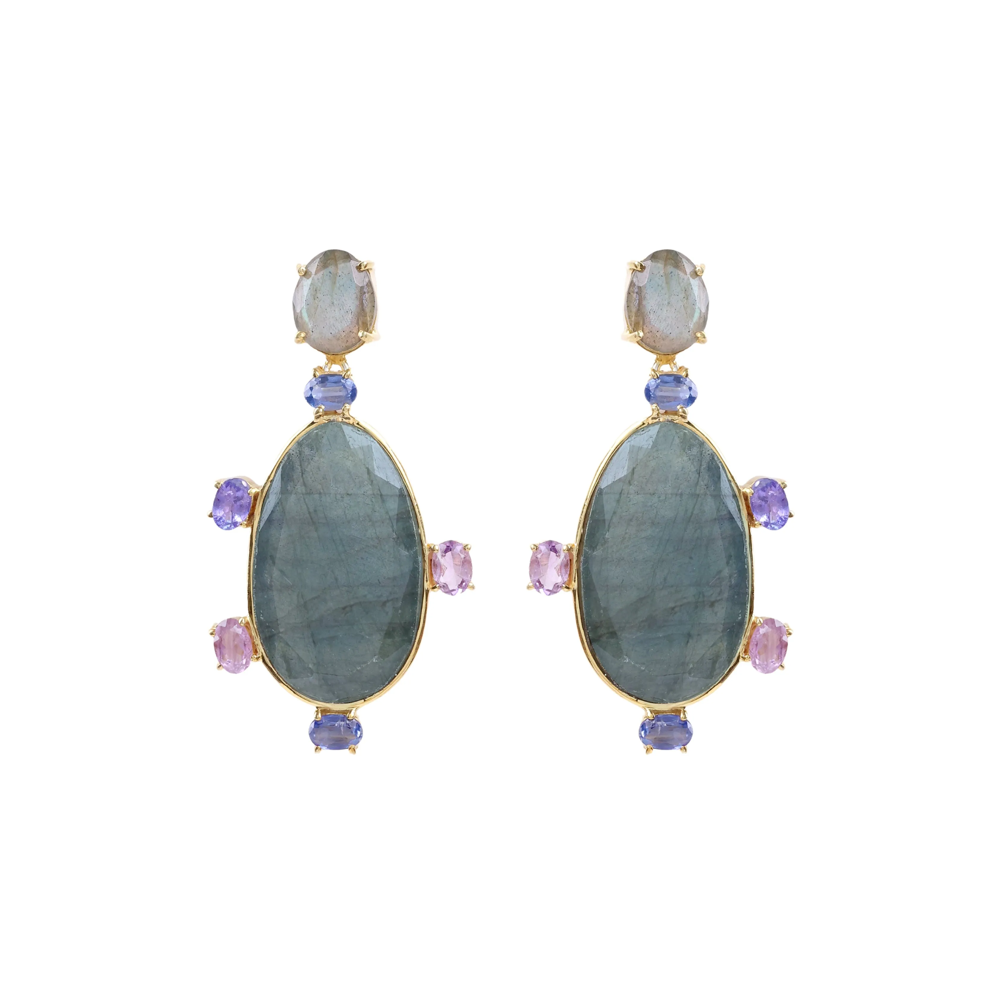 Earrings - Labradorite, Multi Sapphire & Kyanite