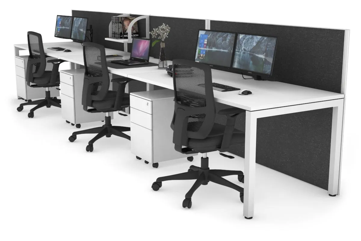 Horizon Quadro 3 Person Run Square Legs Office Workstation [1600L x 800W with Cable Scallop]