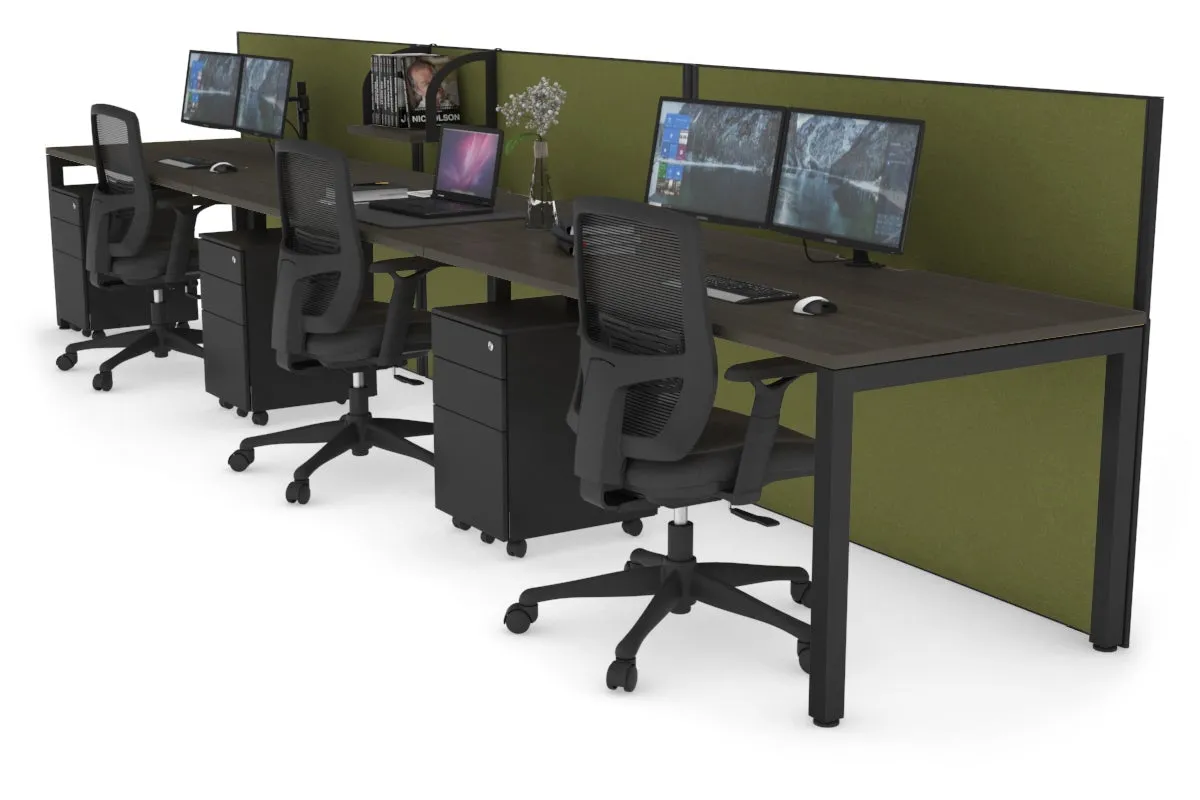 Horizon Quadro 3 Person Run Square Legs Office Workstation [1600L x 800W with Cable Scallop]