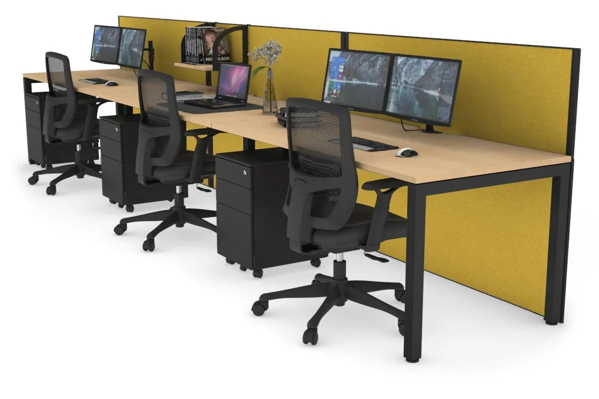 Horizon Quadro 3 Person Run Square Legs Office Workstation [1600L x 800W with Cable Scallop]