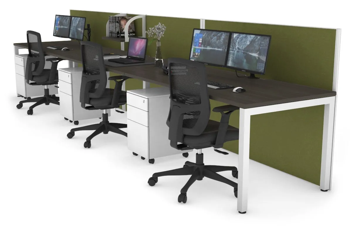 Horizon Quadro 3 Person Run Square Legs Office Workstation [1600L x 800W with Cable Scallop]