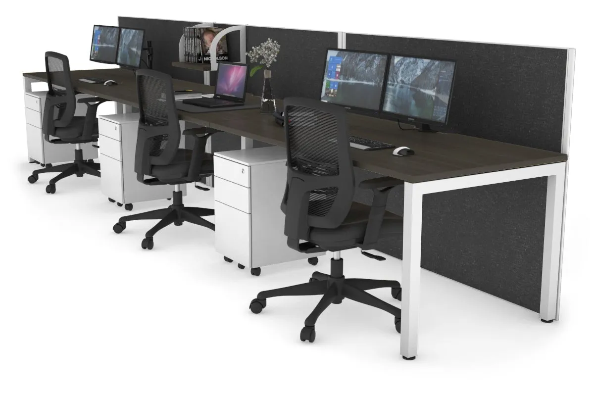 Horizon Quadro 3 Person Run Square Legs Office Workstation [1600L x 800W with Cable Scallop]