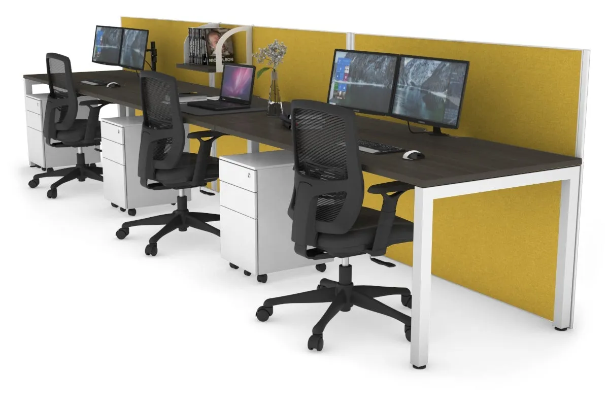 Horizon Quadro 3 Person Run Square Legs Office Workstation [1600L x 800W with Cable Scallop]