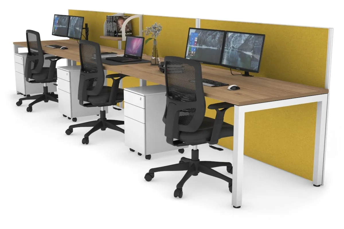 Horizon Quadro 3 Person Run Square Legs Office Workstation [1600L x 800W with Cable Scallop]