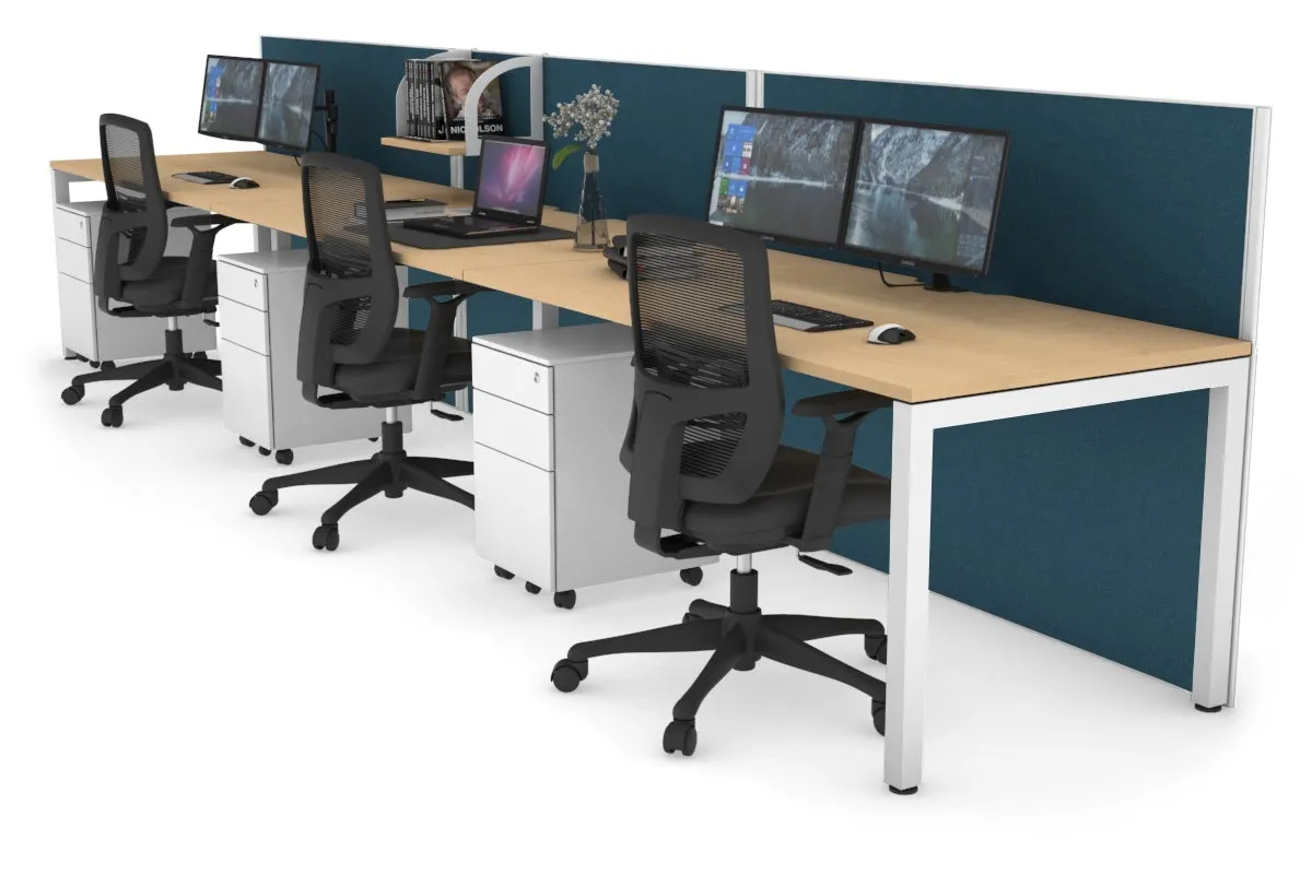 Horizon Quadro 3 Person Run Square Legs Office Workstation [1600L x 800W with Cable Scallop]