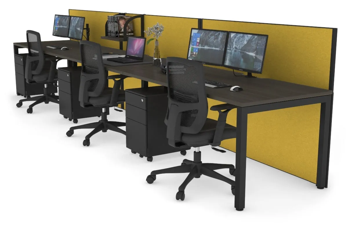 Horizon Quadro 3 Person Run Square Legs Office Workstation [1600L x 800W with Cable Scallop]