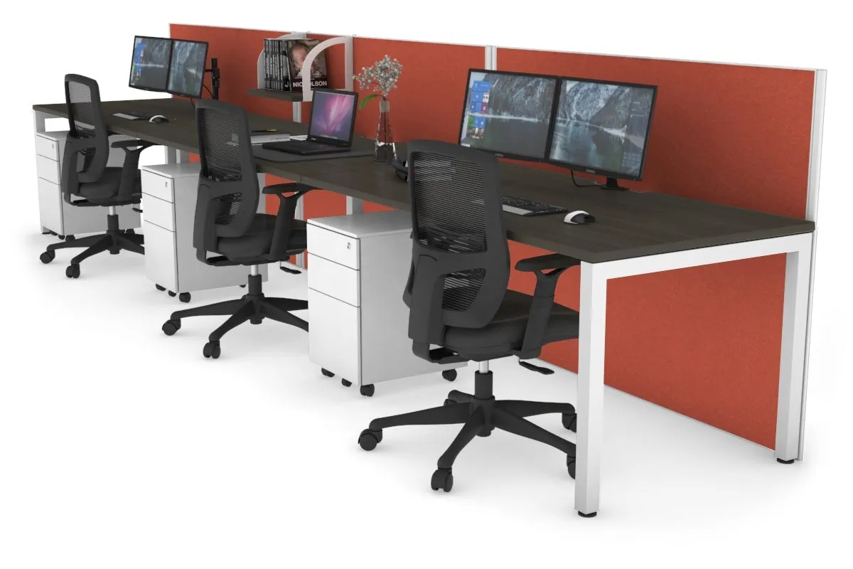 Horizon Quadro 3 Person Run Square Legs Office Workstation [1600L x 800W with Cable Scallop]