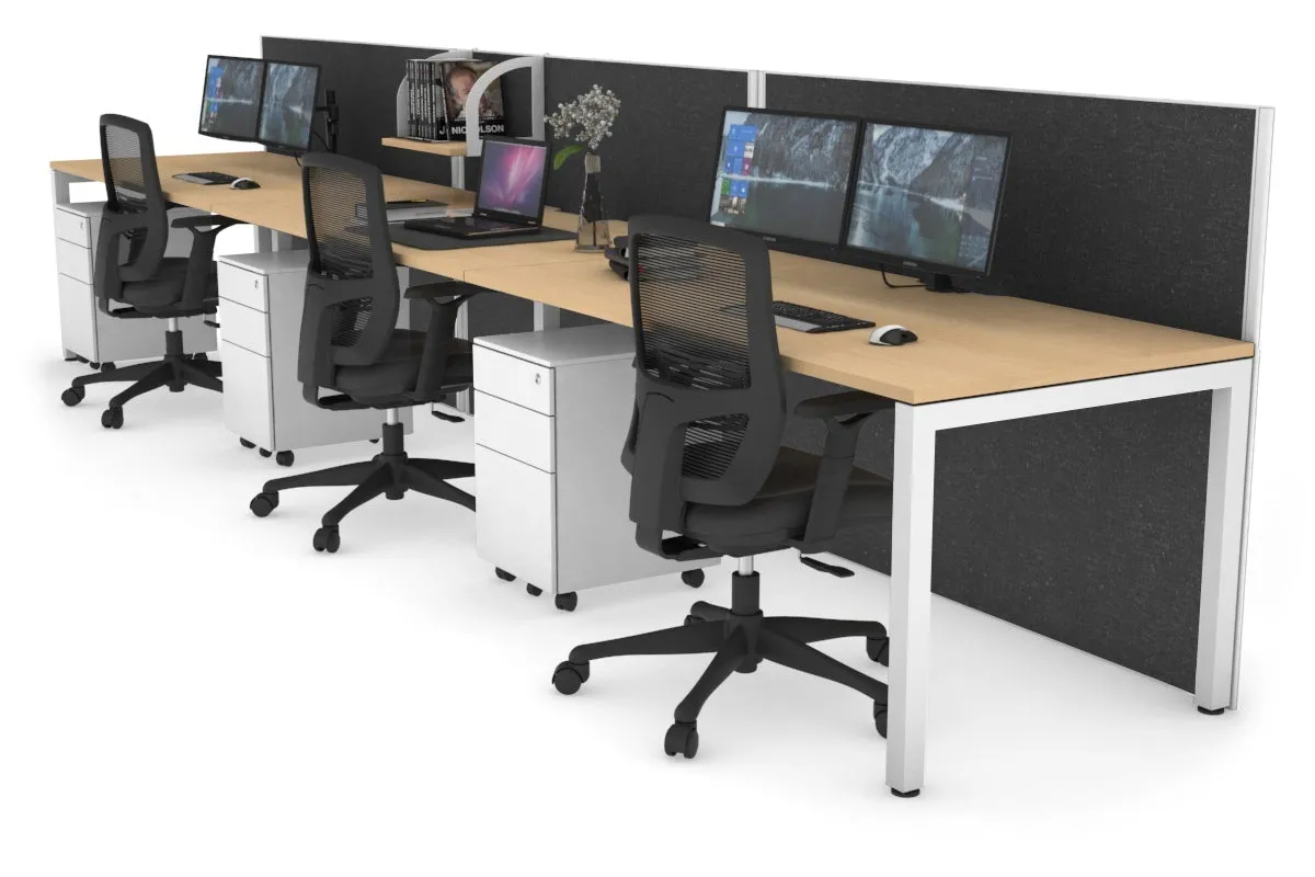 Horizon Quadro 3 Person Run Square Legs Office Workstation [1600L x 800W with Cable Scallop]