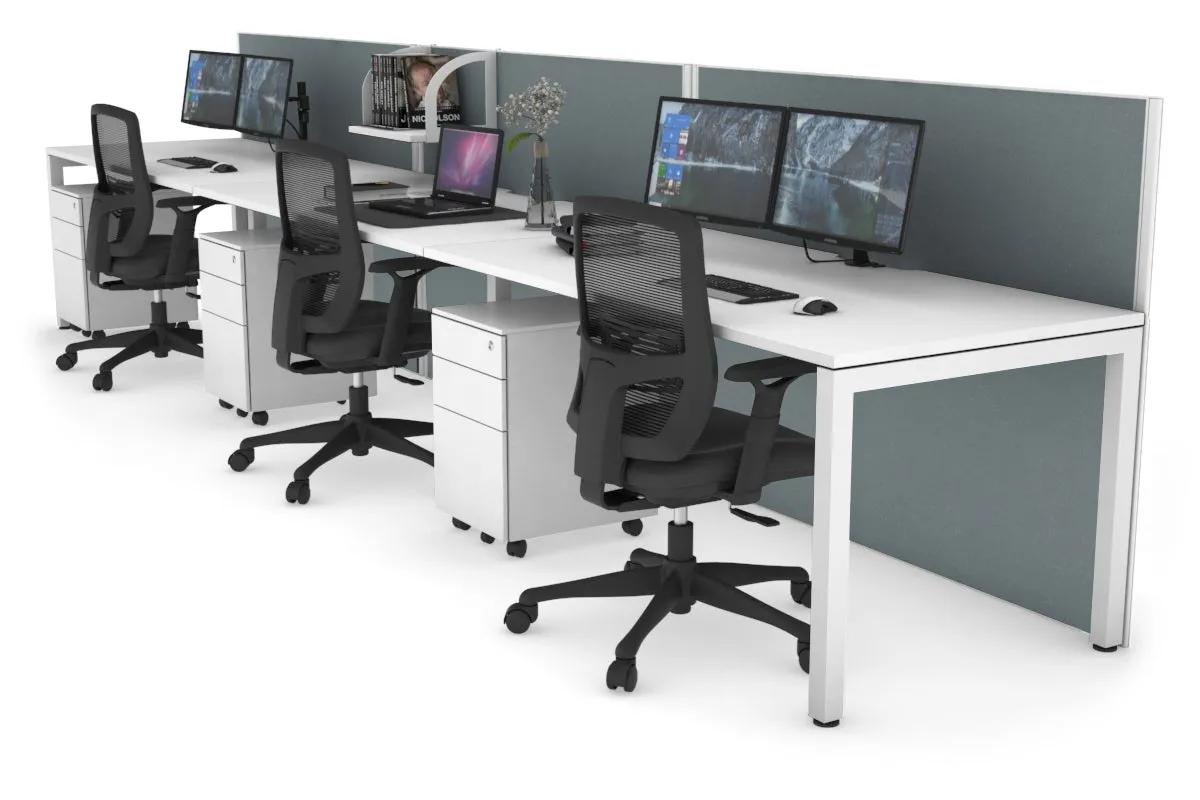 Horizon Quadro 3 Person Run Square Legs Office Workstation [1600L x 800W with Cable Scallop]