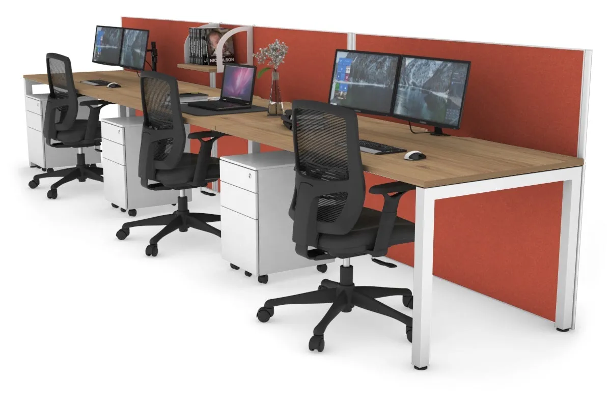 Horizon Quadro 3 Person Run Square Legs Office Workstation [1600L x 800W with Cable Scallop]