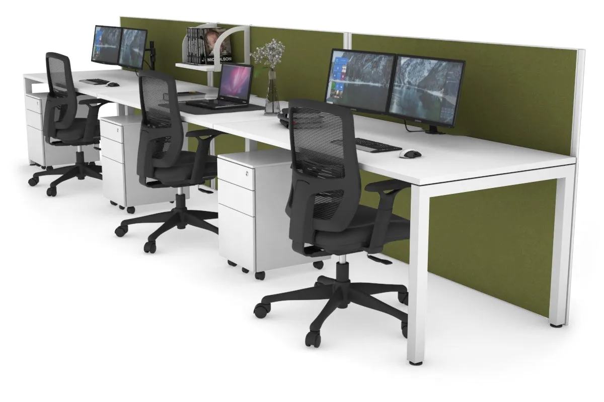 Horizon Quadro 3 Person Run Square Legs Office Workstation [1600L x 800W with Cable Scallop]