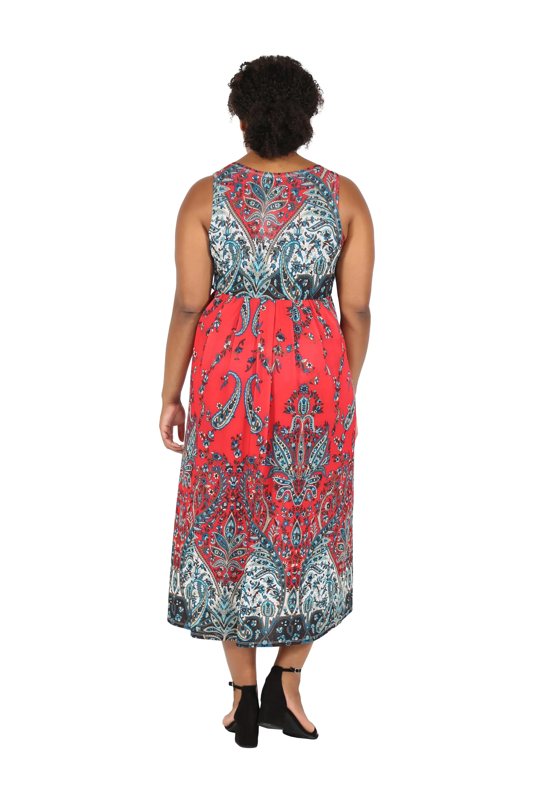 La Cera Sleeveless Paisley Printed Plus Size Maxi Dress