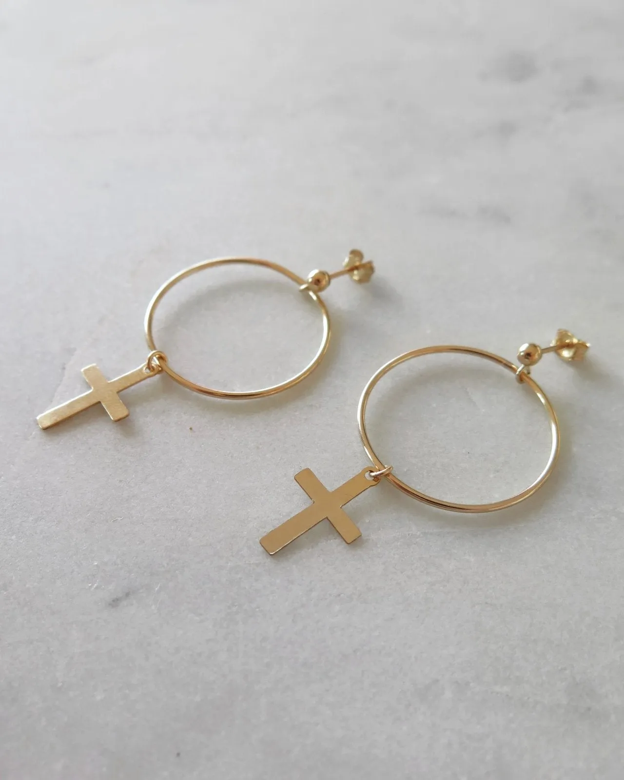 Large Circle Cross Earrings