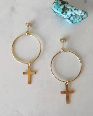 Large Circle Cross Earrings