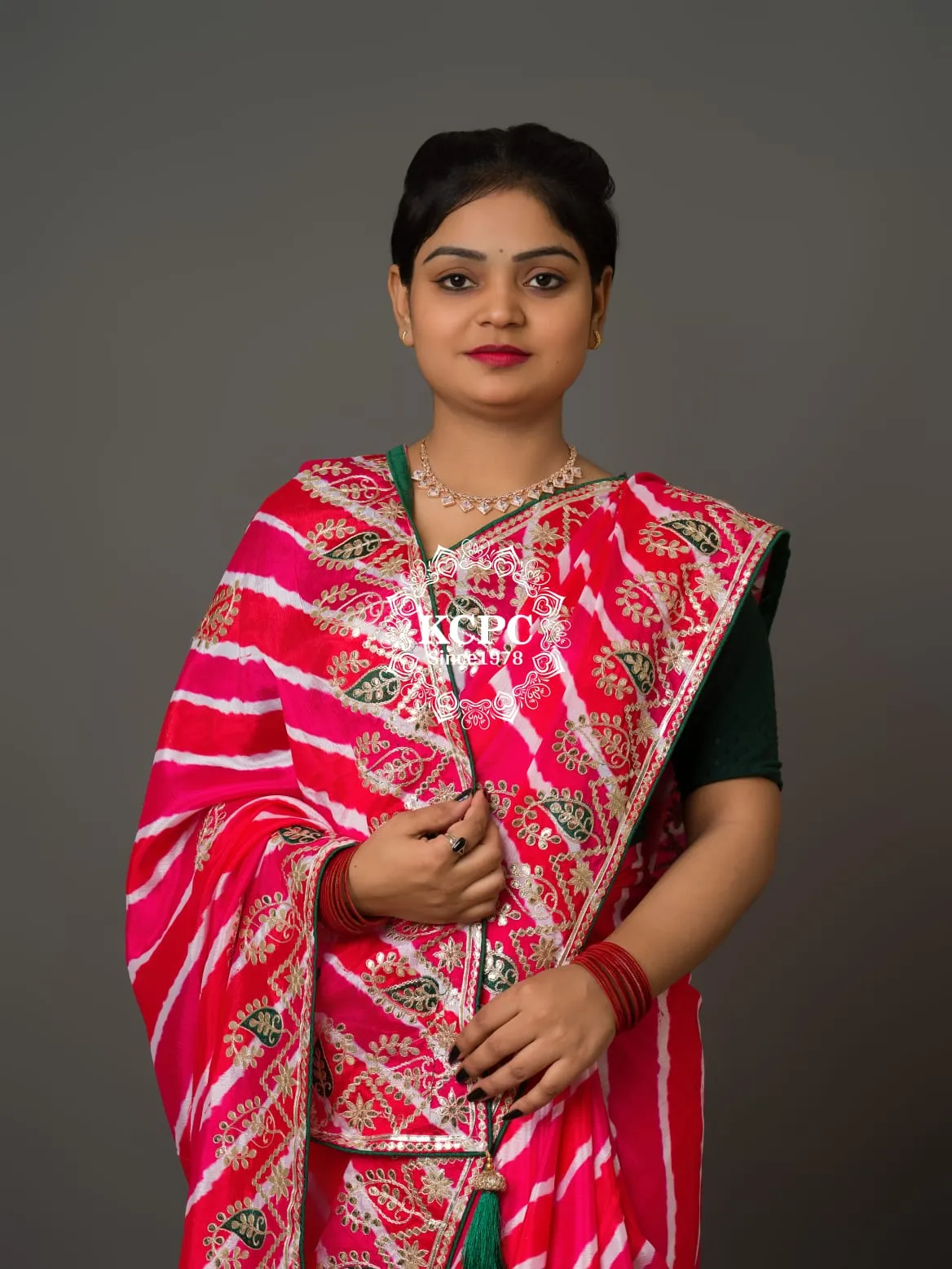 Latest Jaipuri Traditional Chinon Fabric leheriya saree with Gota Patti work , KCPC , SWA