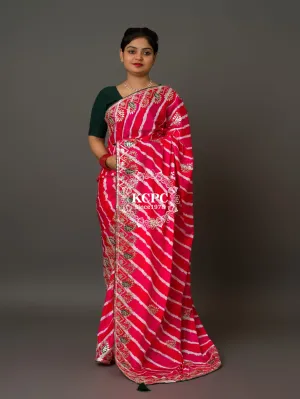 Latest Jaipuri Traditional Chinon Fabric leheriya saree with Gota Patti work , KCPC , SWA