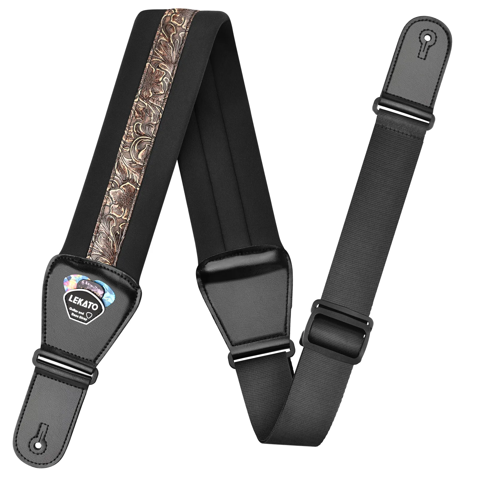 LEKATO LGS-2 Adjustable Memory Foam 3 inch Guitar Strap Set