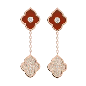 LUCE COLOUR - EARRINGS PENDANT ROSE GOLD PAVE CORNELIAN & 2 DIAMONDS S