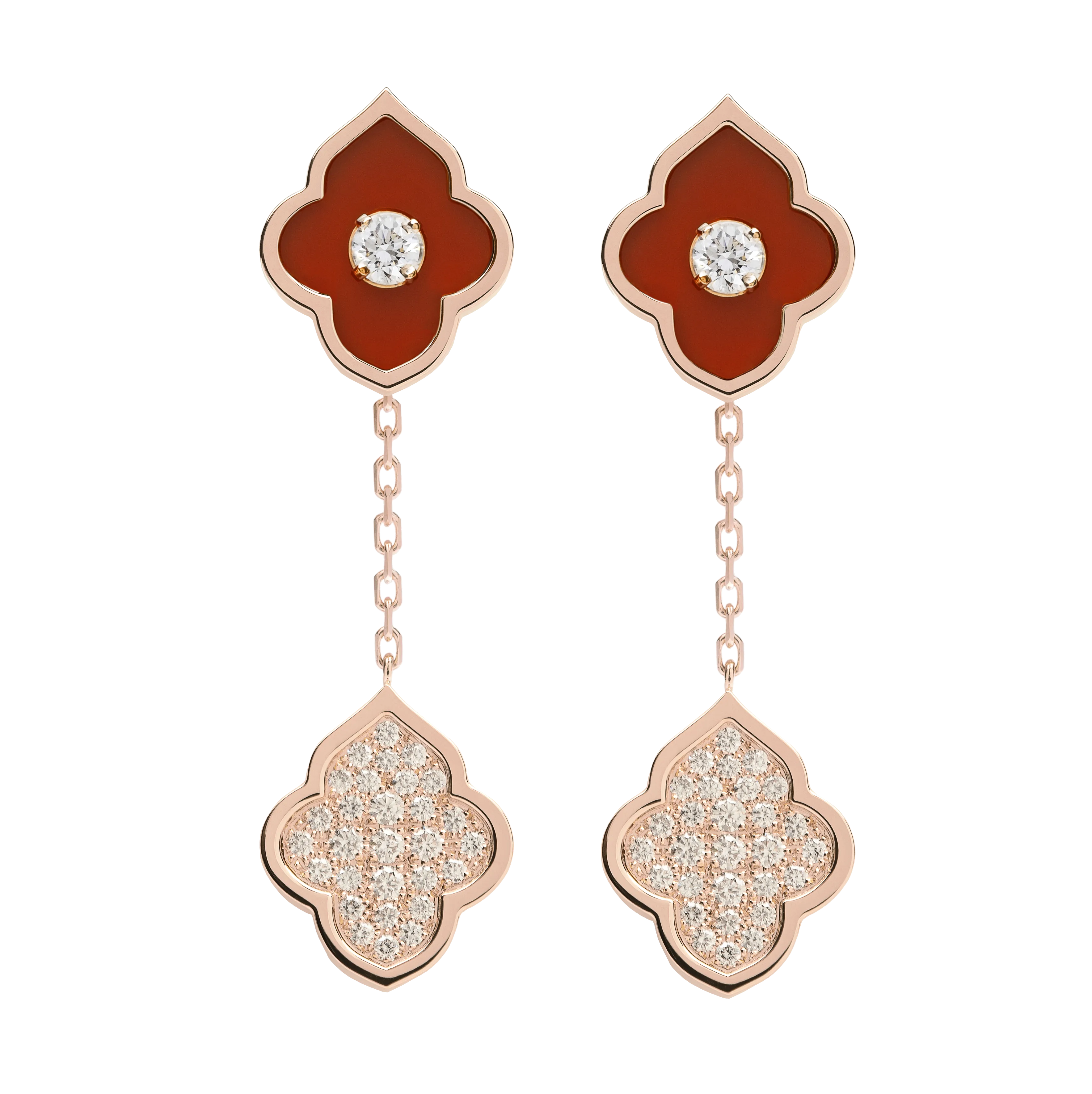 LUCE COLOUR - EARRINGS PENDANT ROSE GOLD PAVE CORNELIAN & 2 DIAMONDS S