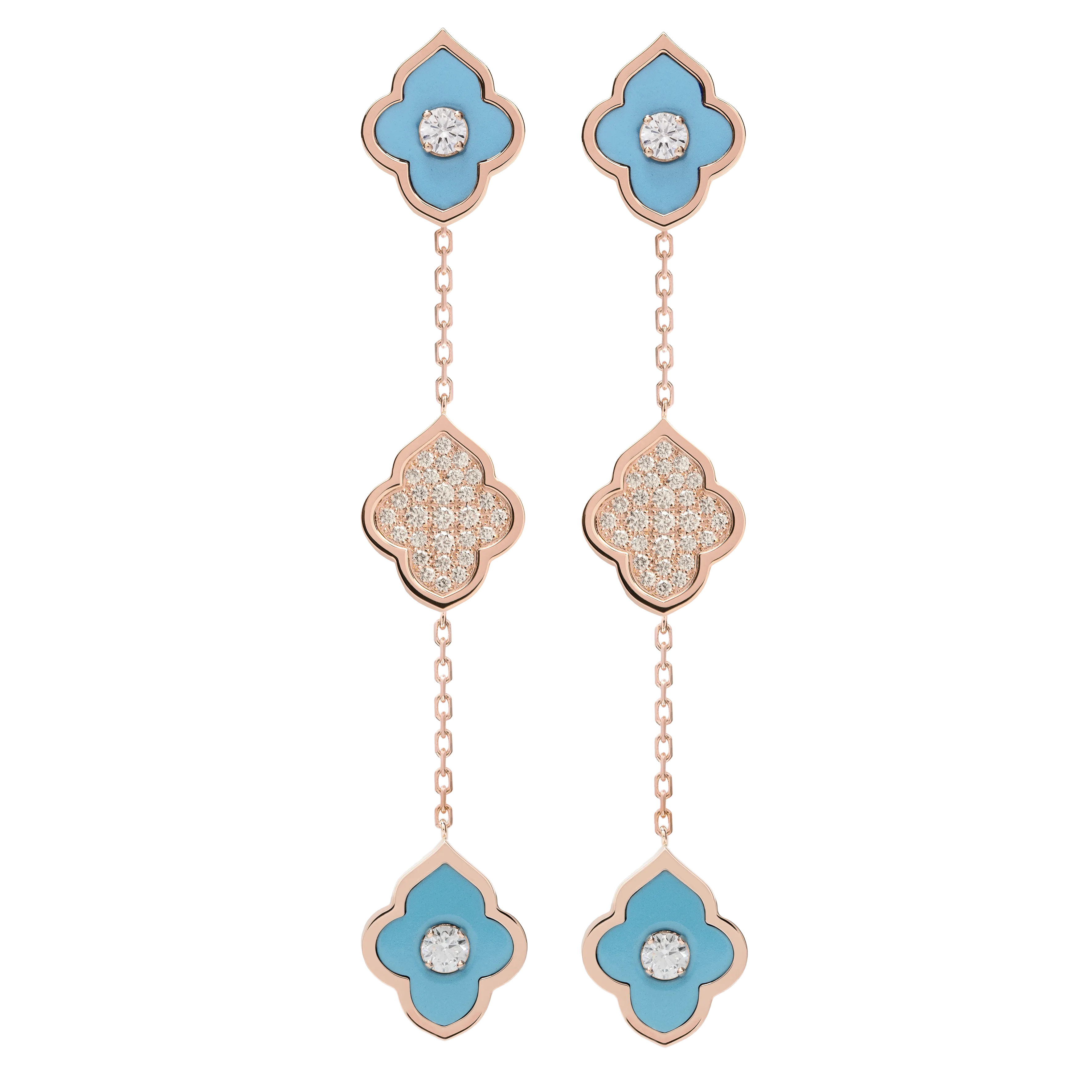 LUCE COLOUR - EARRINGS PENDANT ROSE GOLD PAVE TURQUOISE & 4 DIAMONDS S