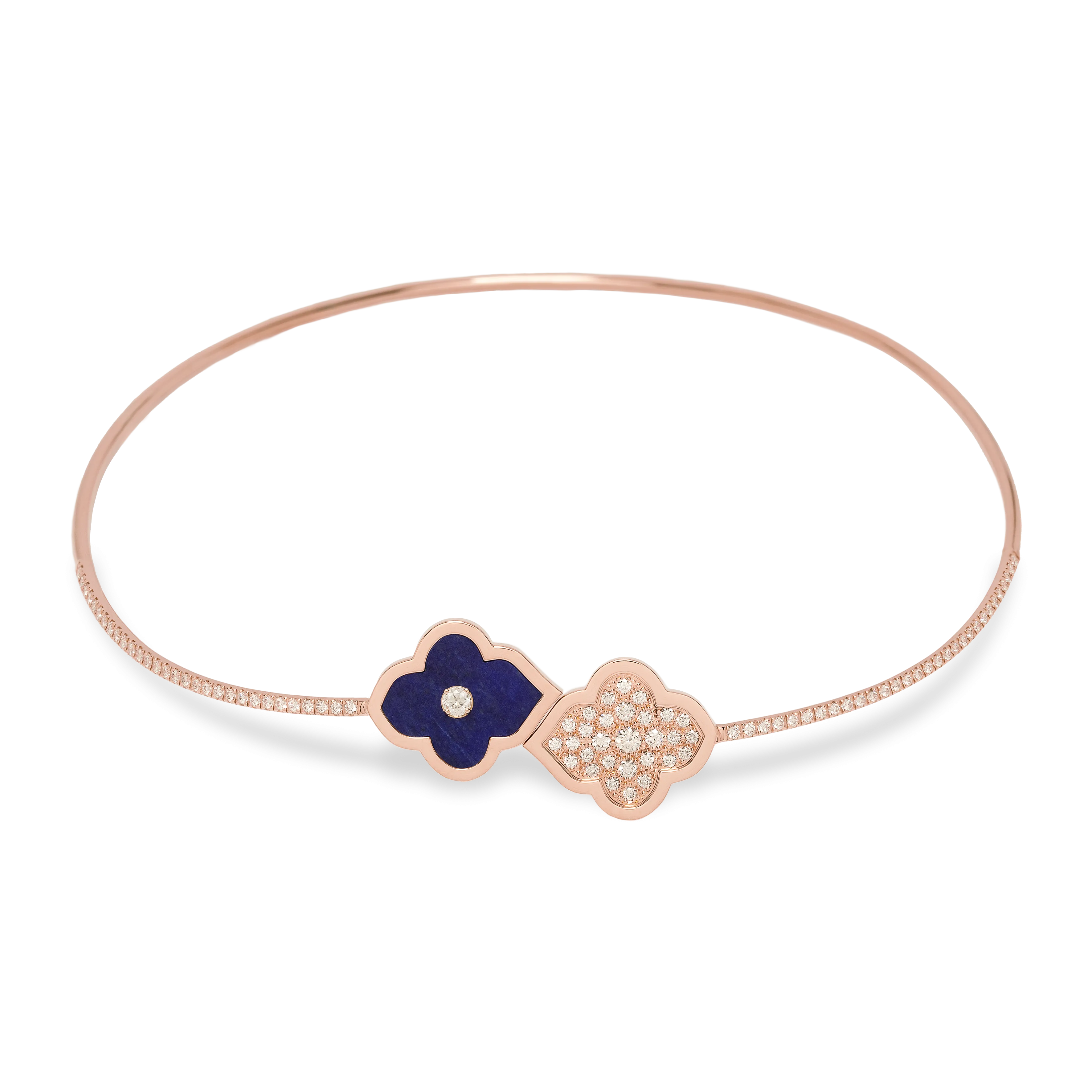 LUCE COLOUR - NECKLACE FLEX SEMI PAVE ROSE GOLD PAVE LAPIS LAZULI & 1 DIAMOND