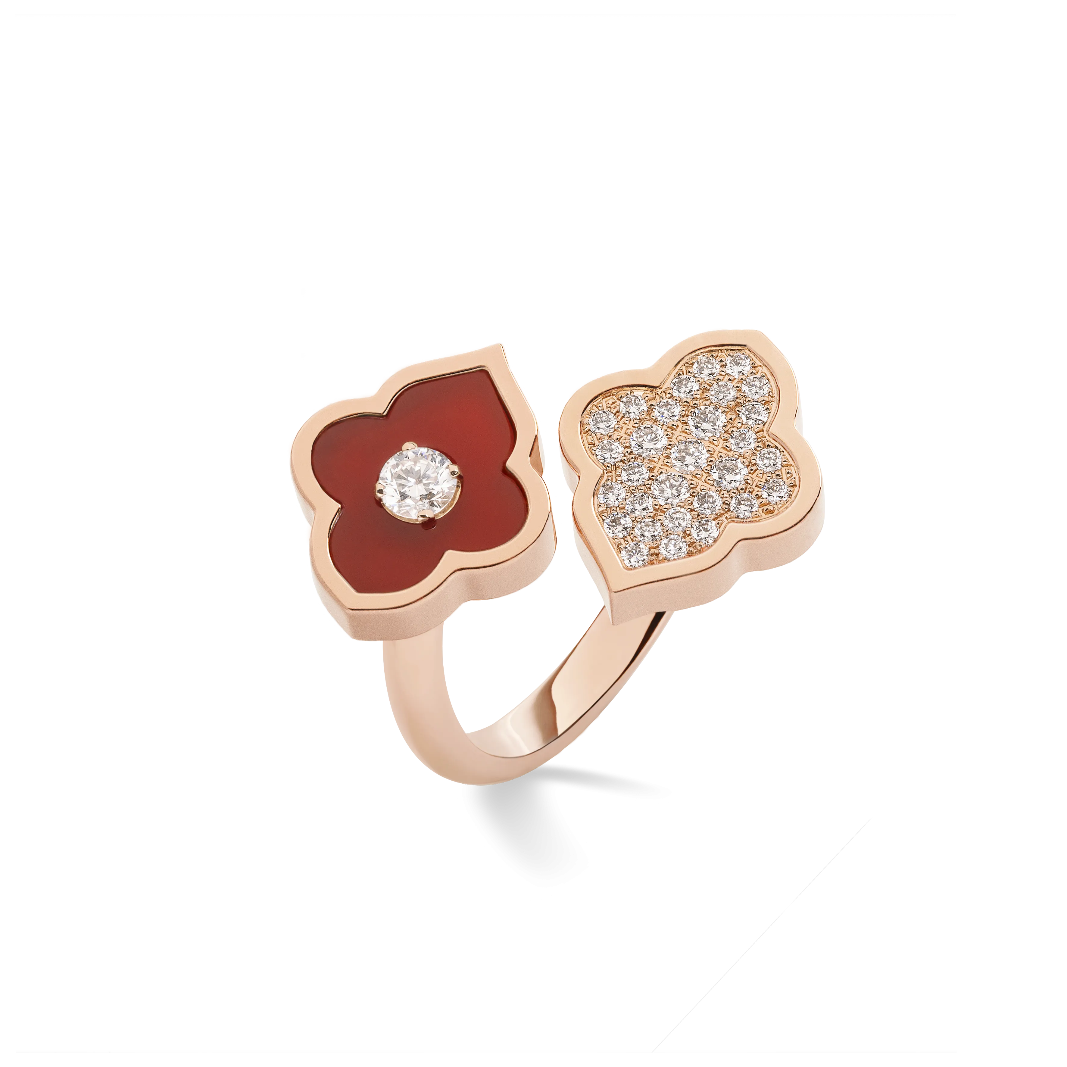 LUCE COLOUR - RING TOI ET MOI ROSE GOLD PAVE CORNELIAN & 1 DIAMOND