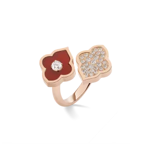 LUCE COLOUR - RING TOI ET MOI ROSE GOLD PAVE CORNELIAN & 1 DIAMOND