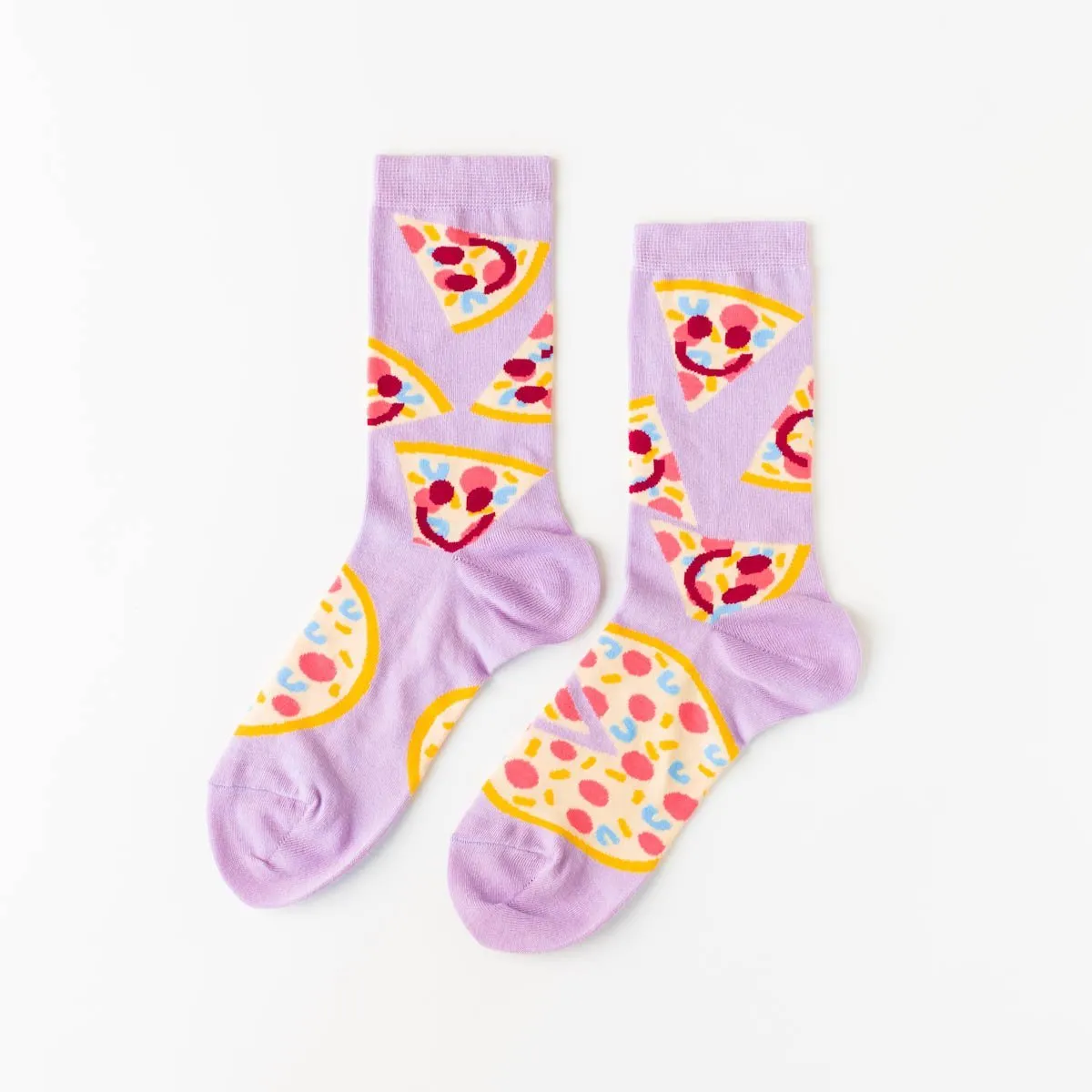 Pizza Happy Face Crew Socks - Small