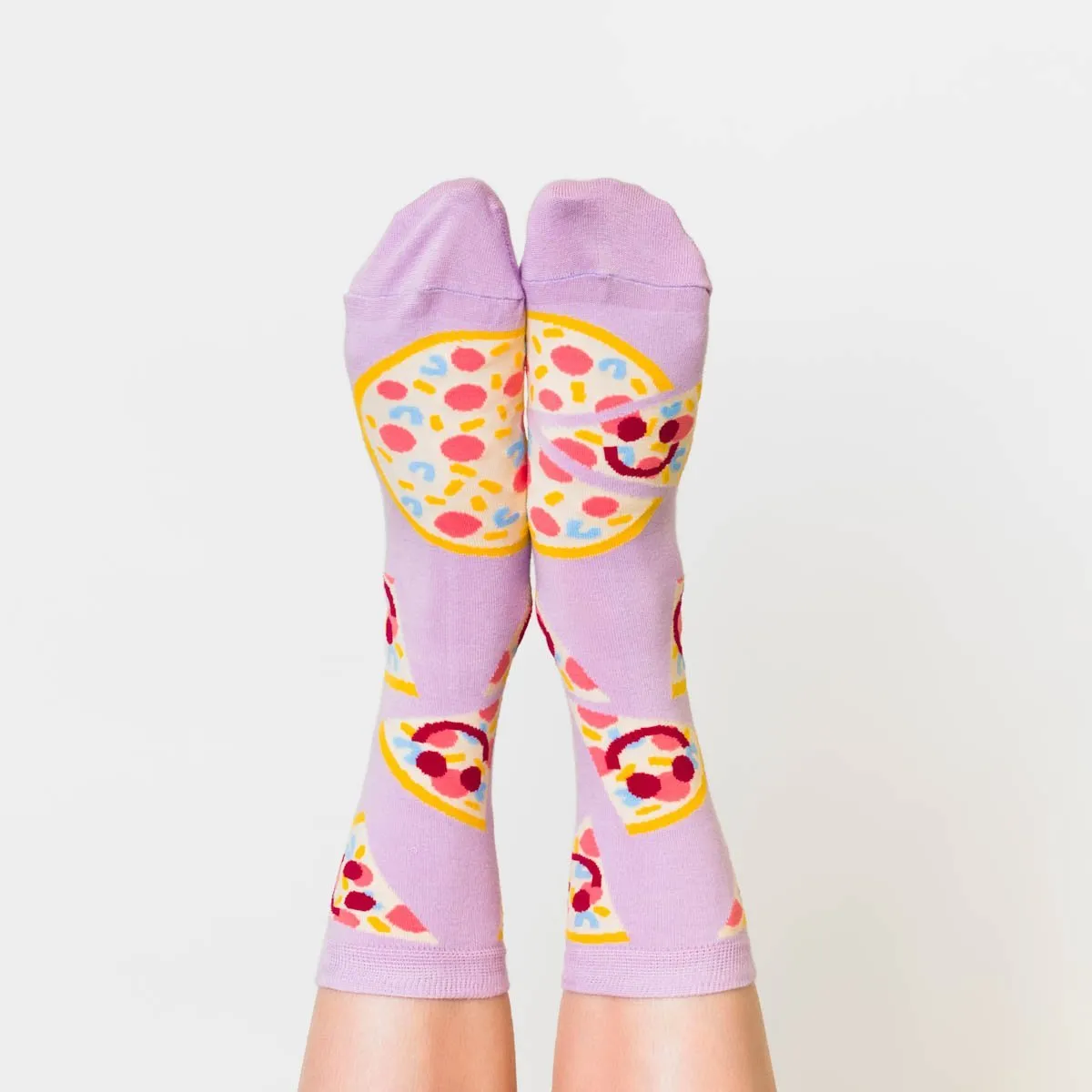 Pizza Happy Face Crew Socks - Small