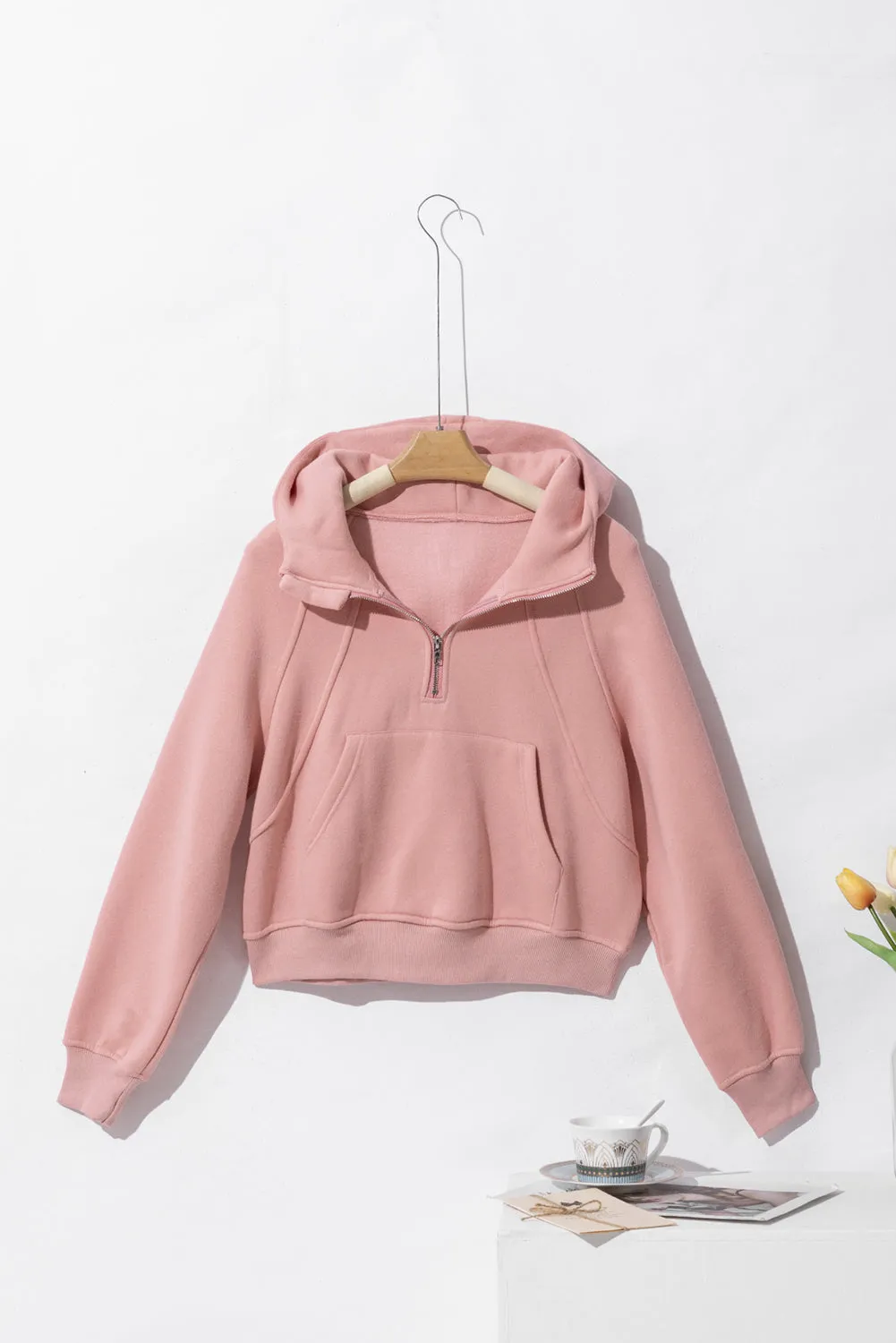 Quarter Zip Kangaroo Pocket Hoodie