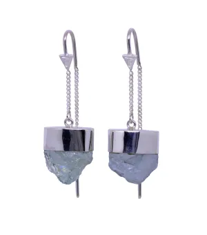 ROUGH AQUAMARINE PULL THROUGH EARRINGS - SILVER