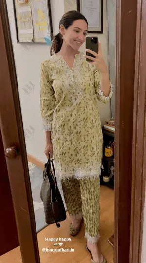 Sahiba bali in Samma Chikankari Co-ord set in Cotton for Women- Cream