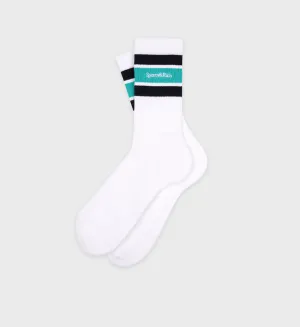 Serif Logo Socks - White/Aquamarine