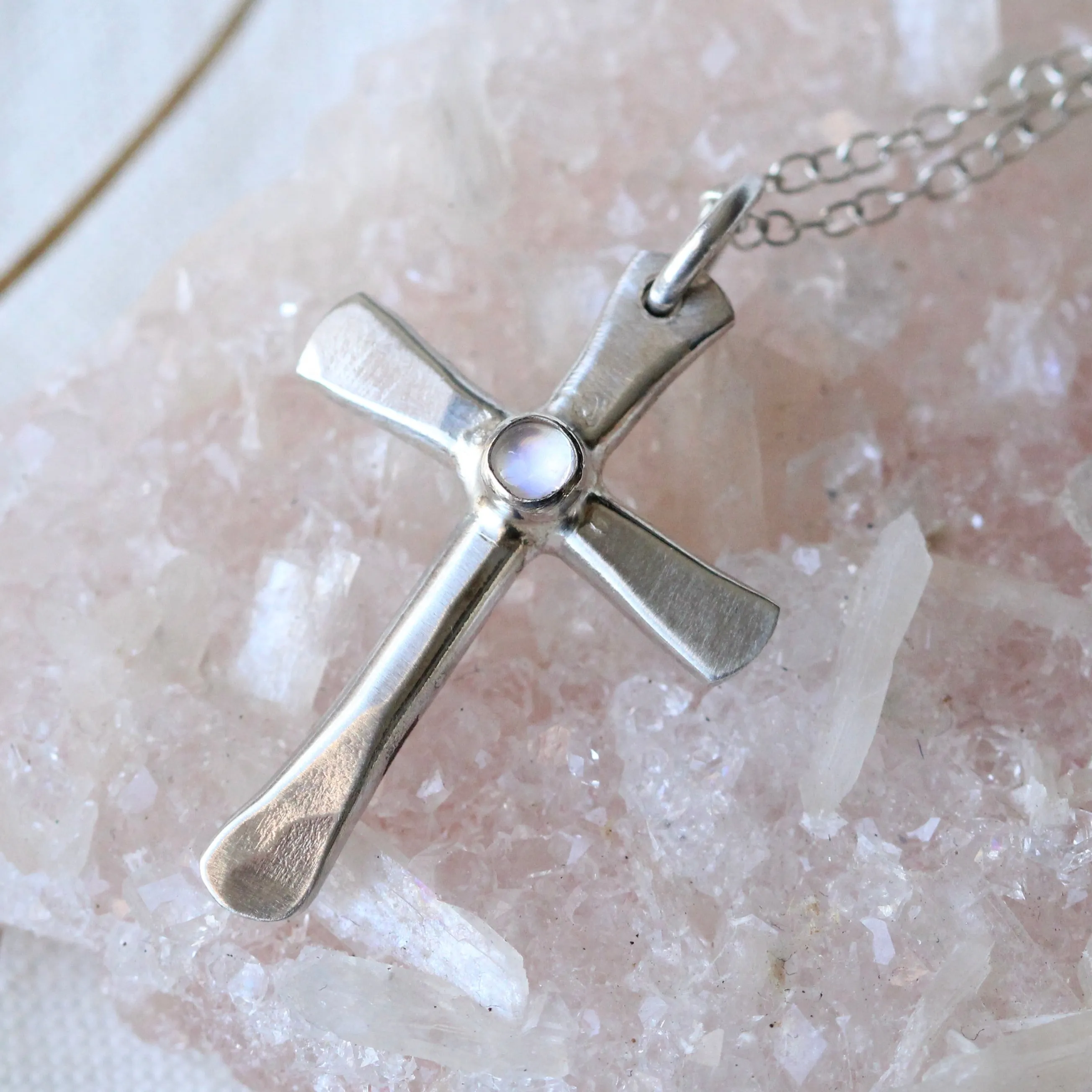 Sterling silver birthstone cross necklace