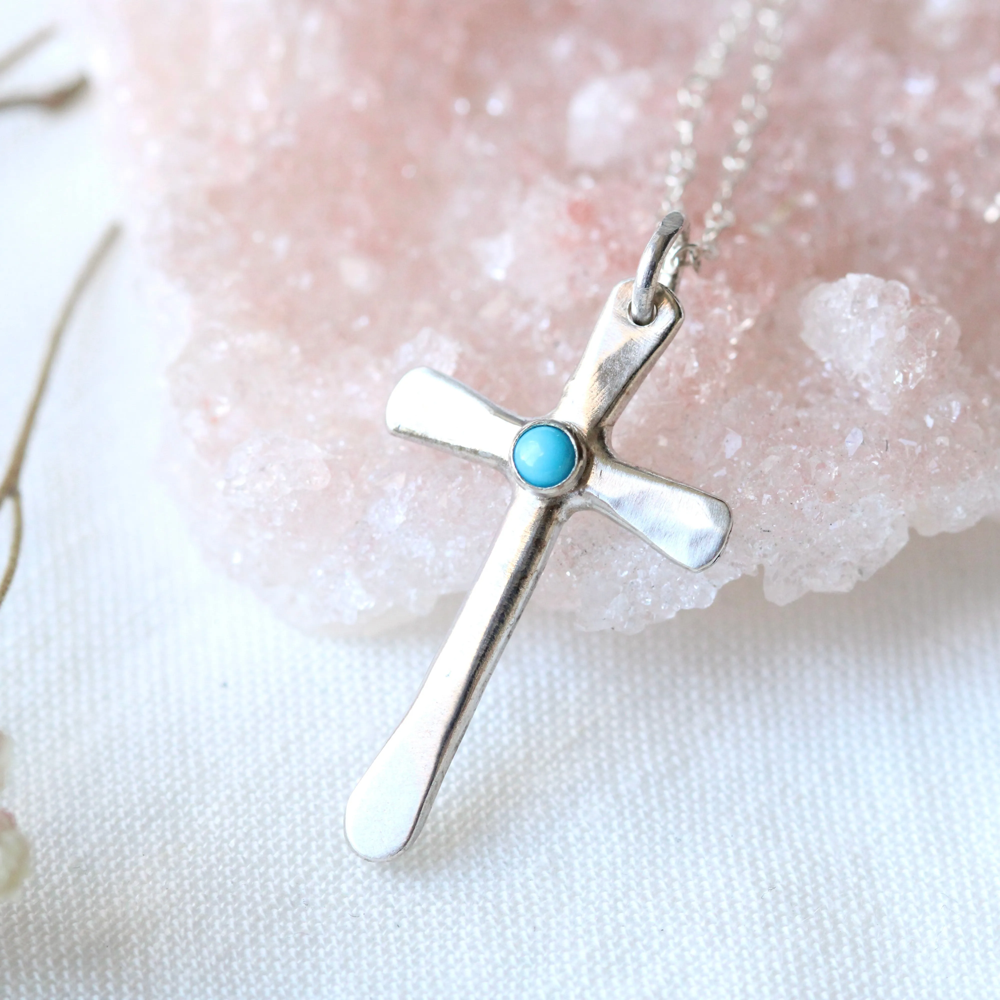 Sterling silver birthstone cross necklace